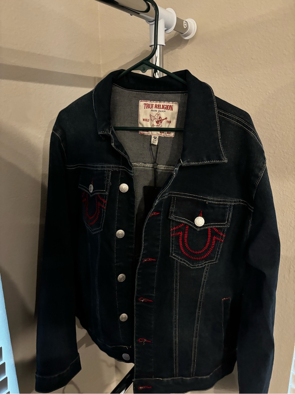 True Religion Kids Black Denim Jacket with Red Embroidery